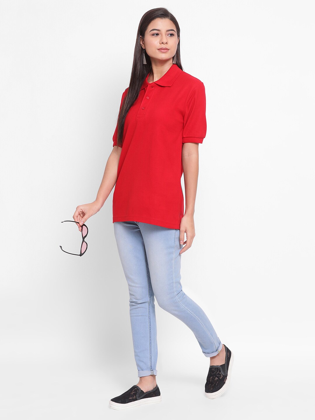 

YOLOCLAN Polo Collar Pure Cotton Casual T-shirt, Red