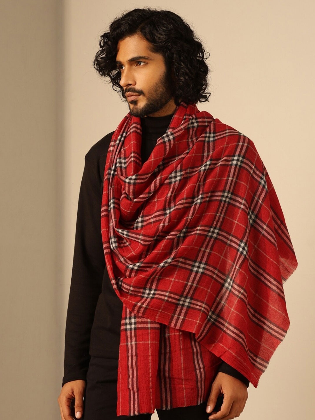 

DUSALA INDIA Men Checked Woollen Stole, Red