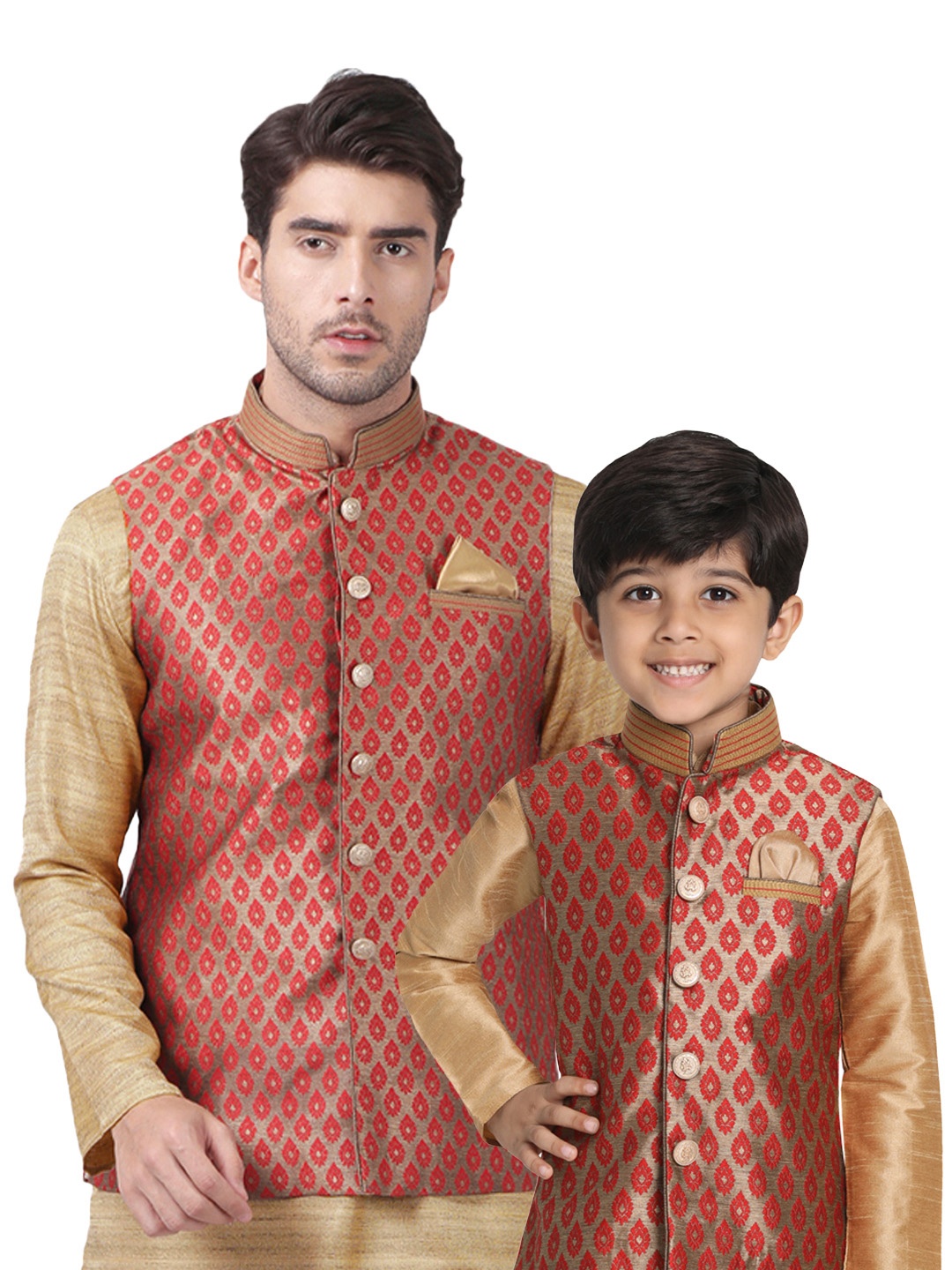 

VASTRAMAY Boys Woven-Designed Nehru Jacket, Maroon