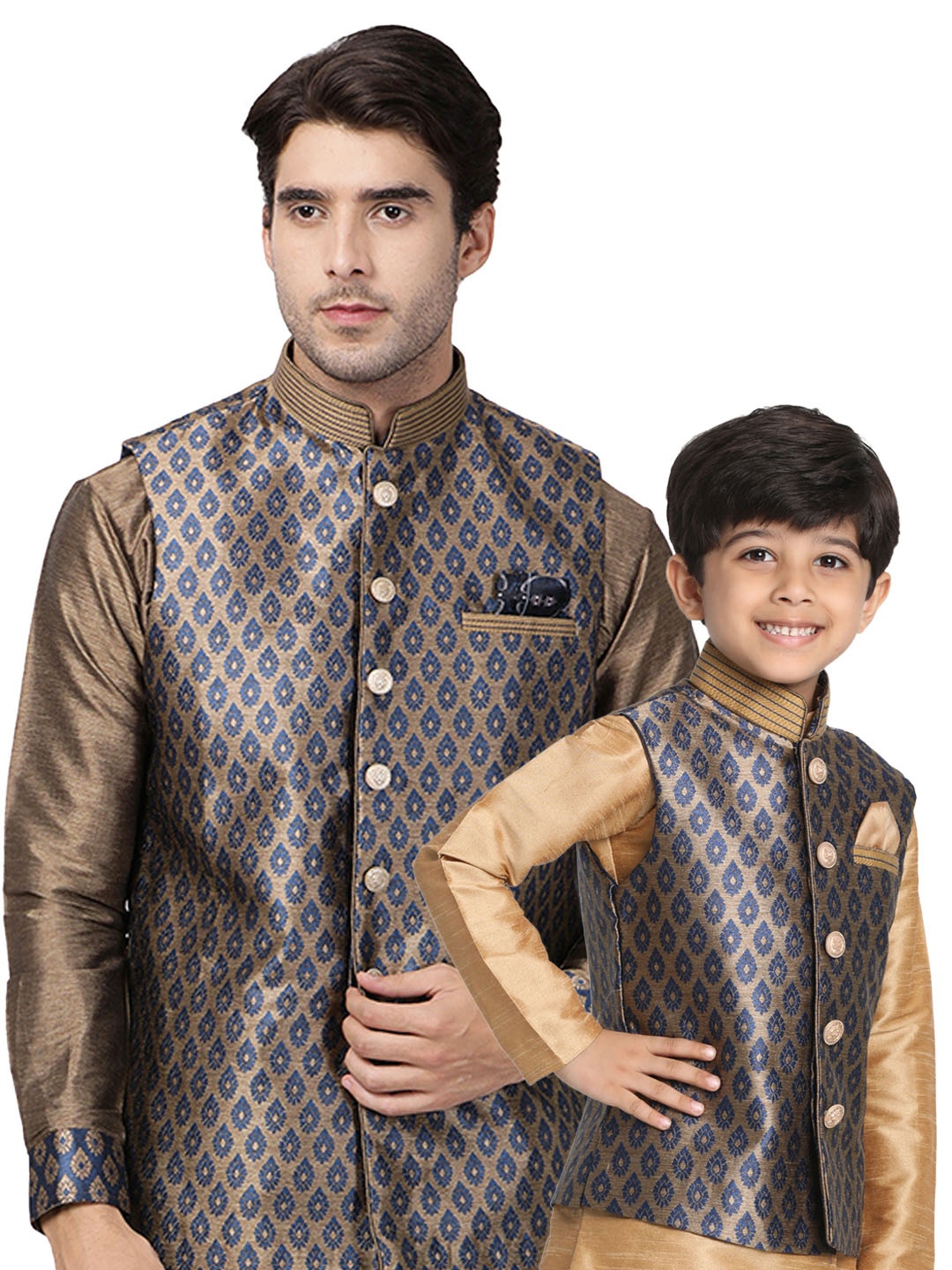 

VASTRAMAY Boys Woven Slim Fit Design Nehru Jacket, Blue