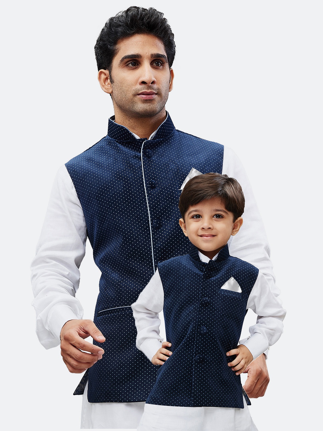 

VASTRAMAY Boys Printed Velvet Nehru Jacket, Blue