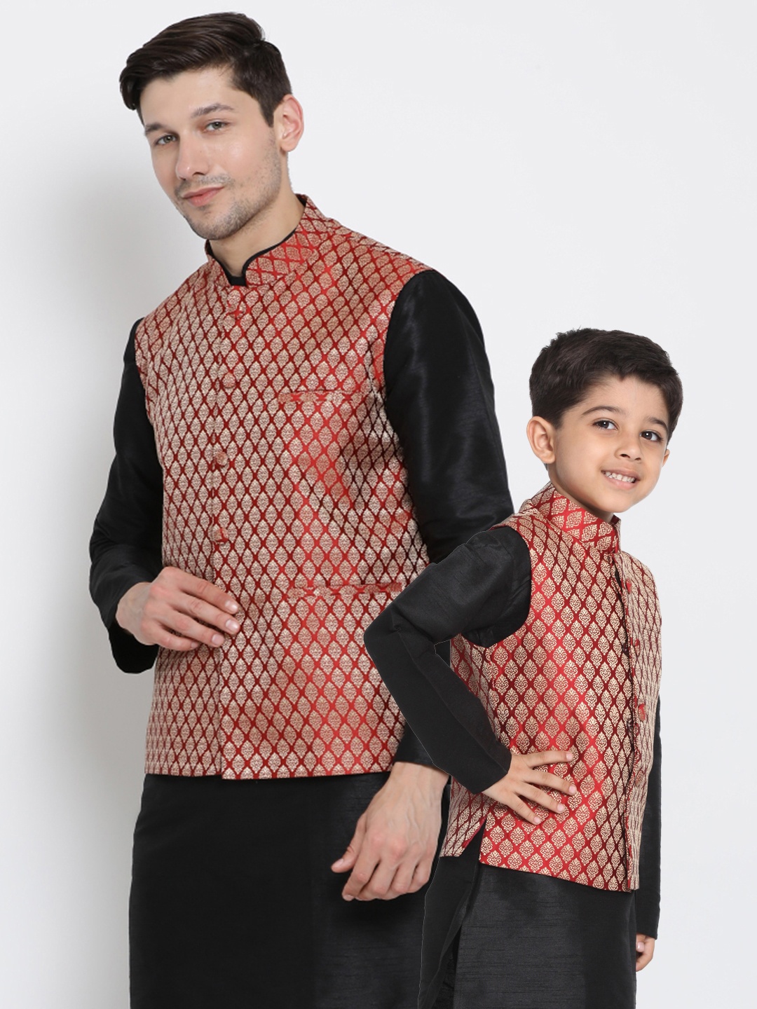 

VASTRAMAY Boys Woven-Designed Nehru Jacket, Maroon