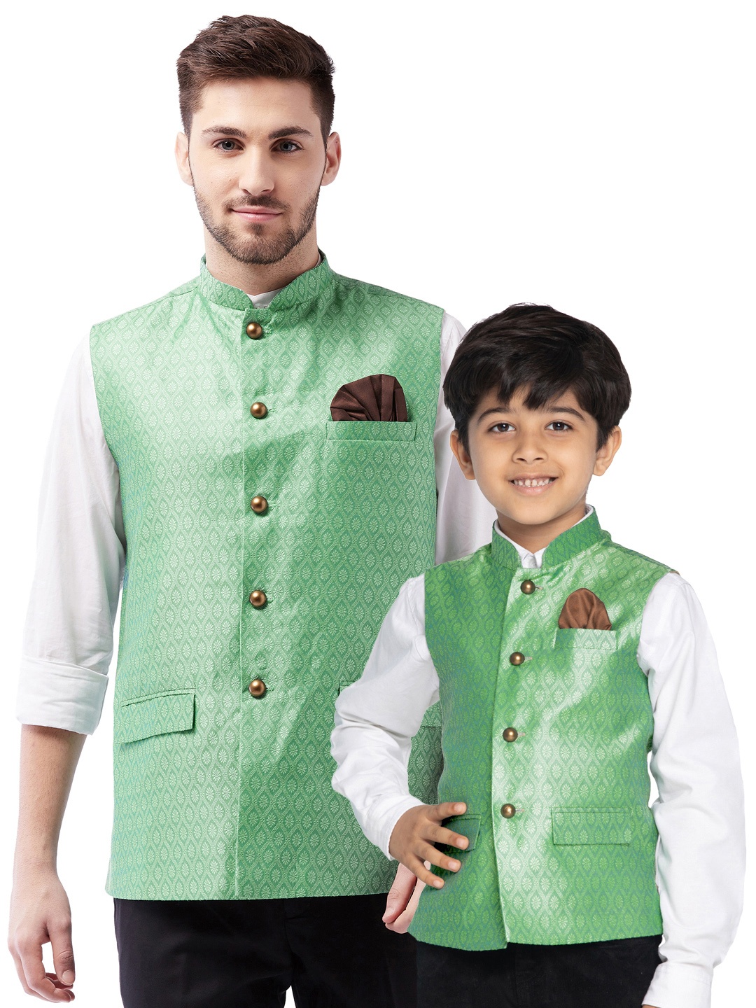 

VASTRAMAY Boys Woven-Designed Nehru Jacket, Green