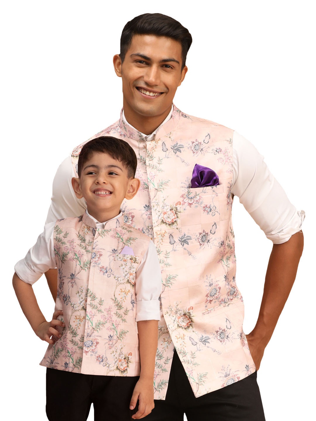 

VASTRAMAY Boys Floral Printed Nehru Jacket, Pink