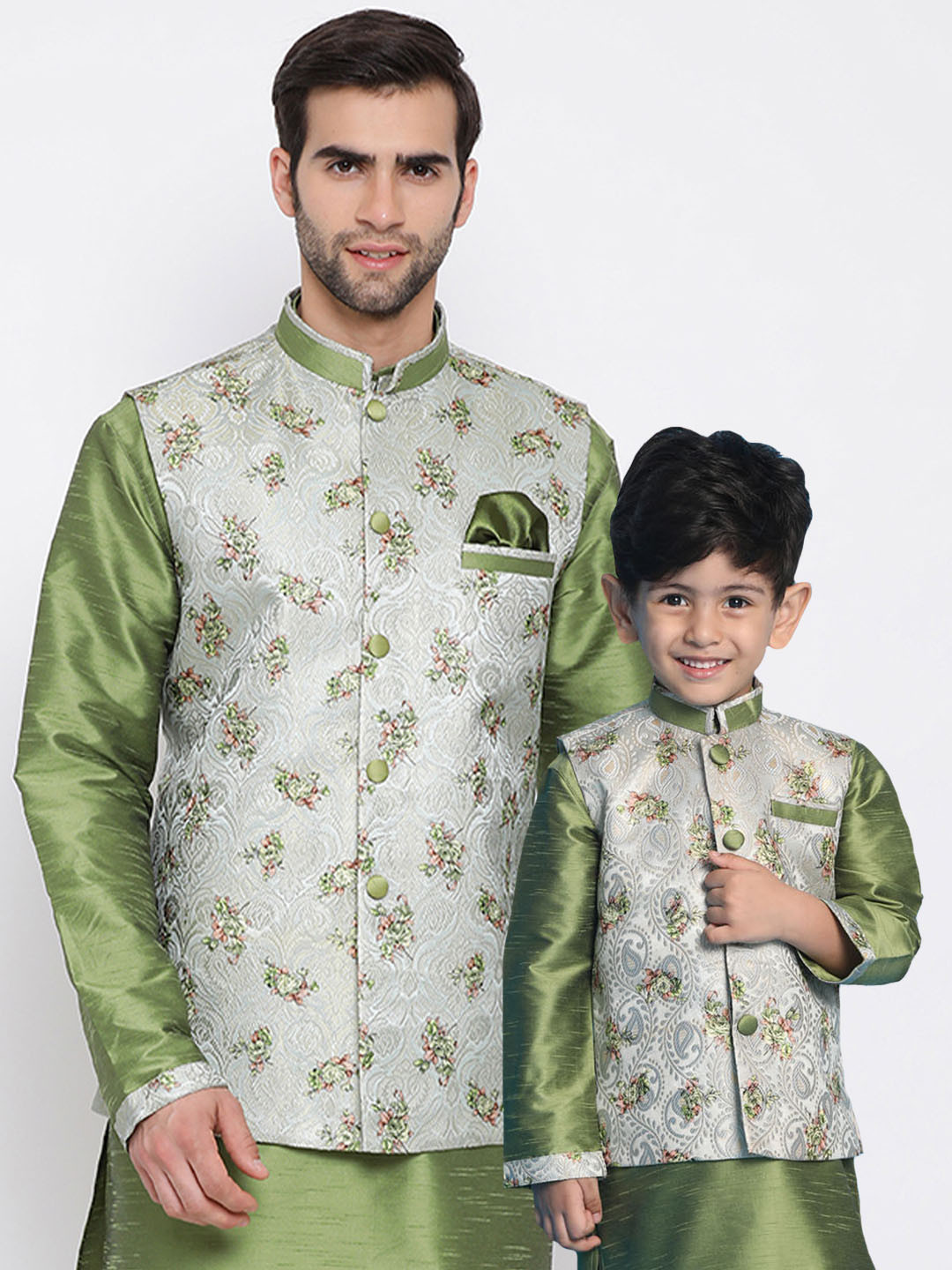 

VASTRAMAY Boys Floral Printed Nehru Jacket, Grey