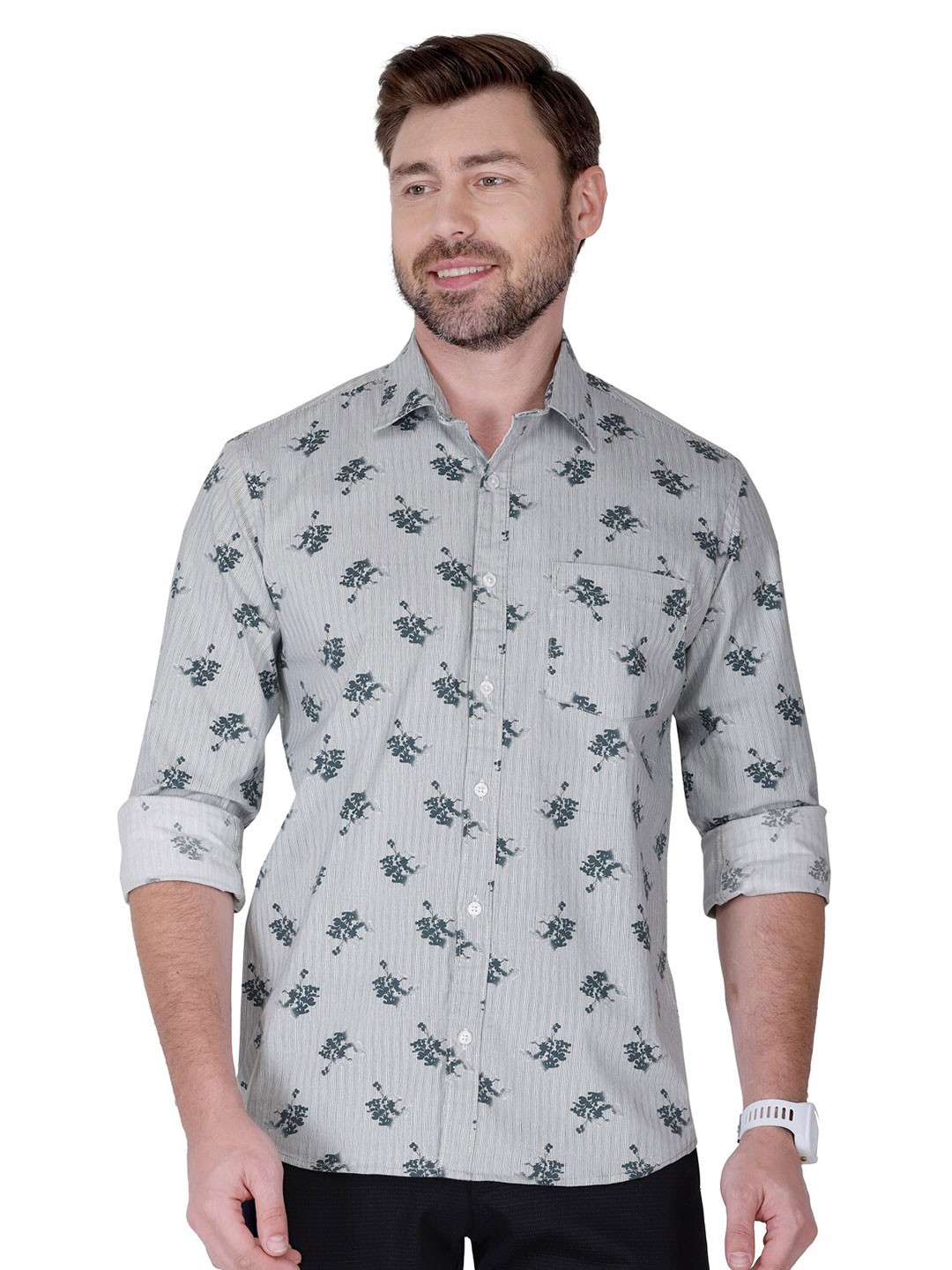

Monterrey SF Relaxed Fit Floral Printed Spread Collar Cotton Casual Shirt, Grey