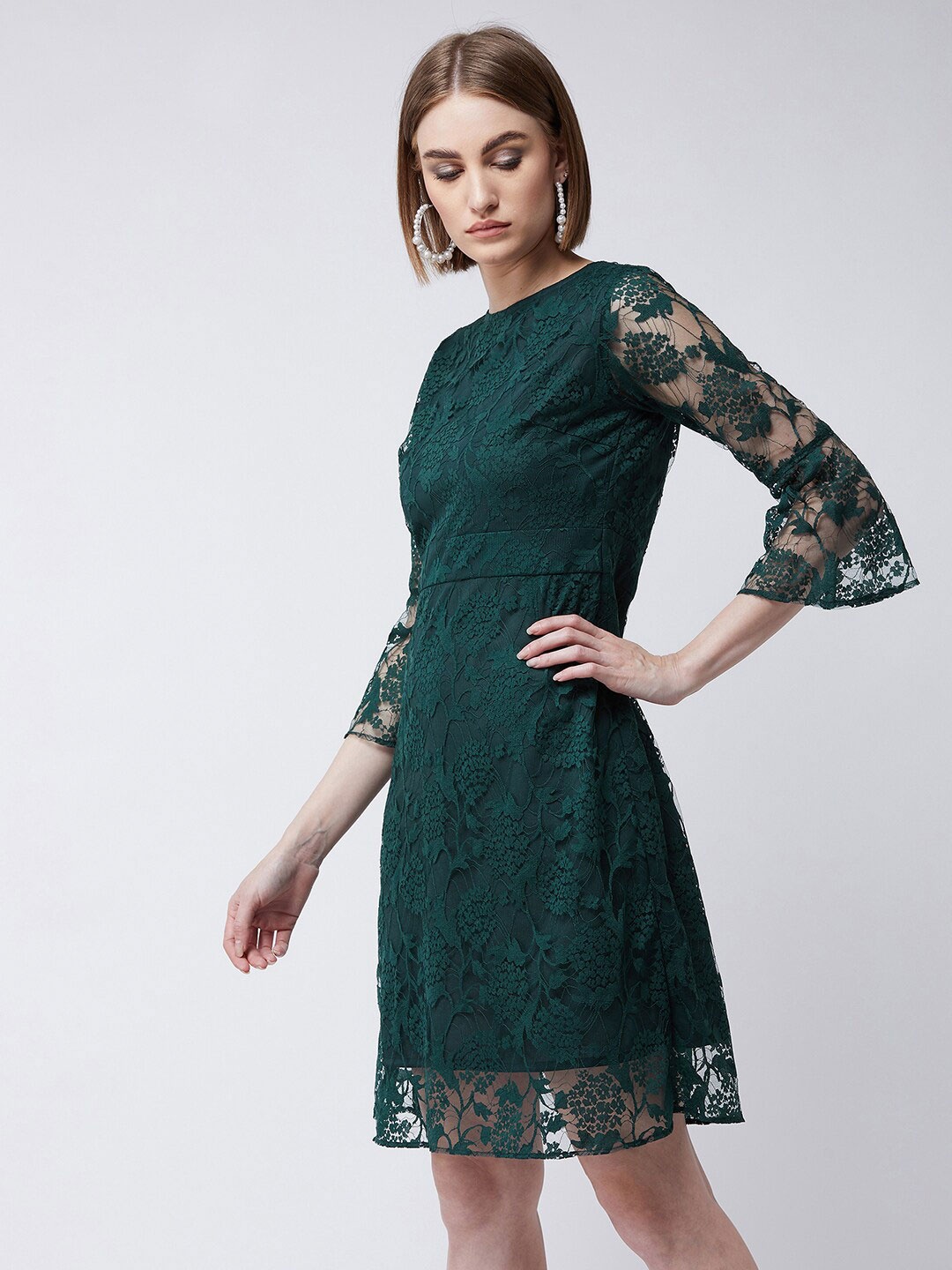 

all about you Green Flared Sleeve Lace Dress