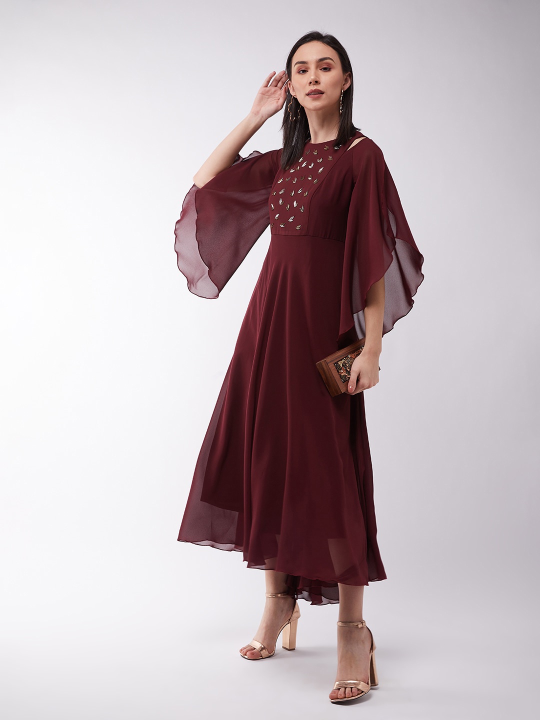 

all about you Women Relaxed Fit Flared Sleeve Maxi Dress, Maroon