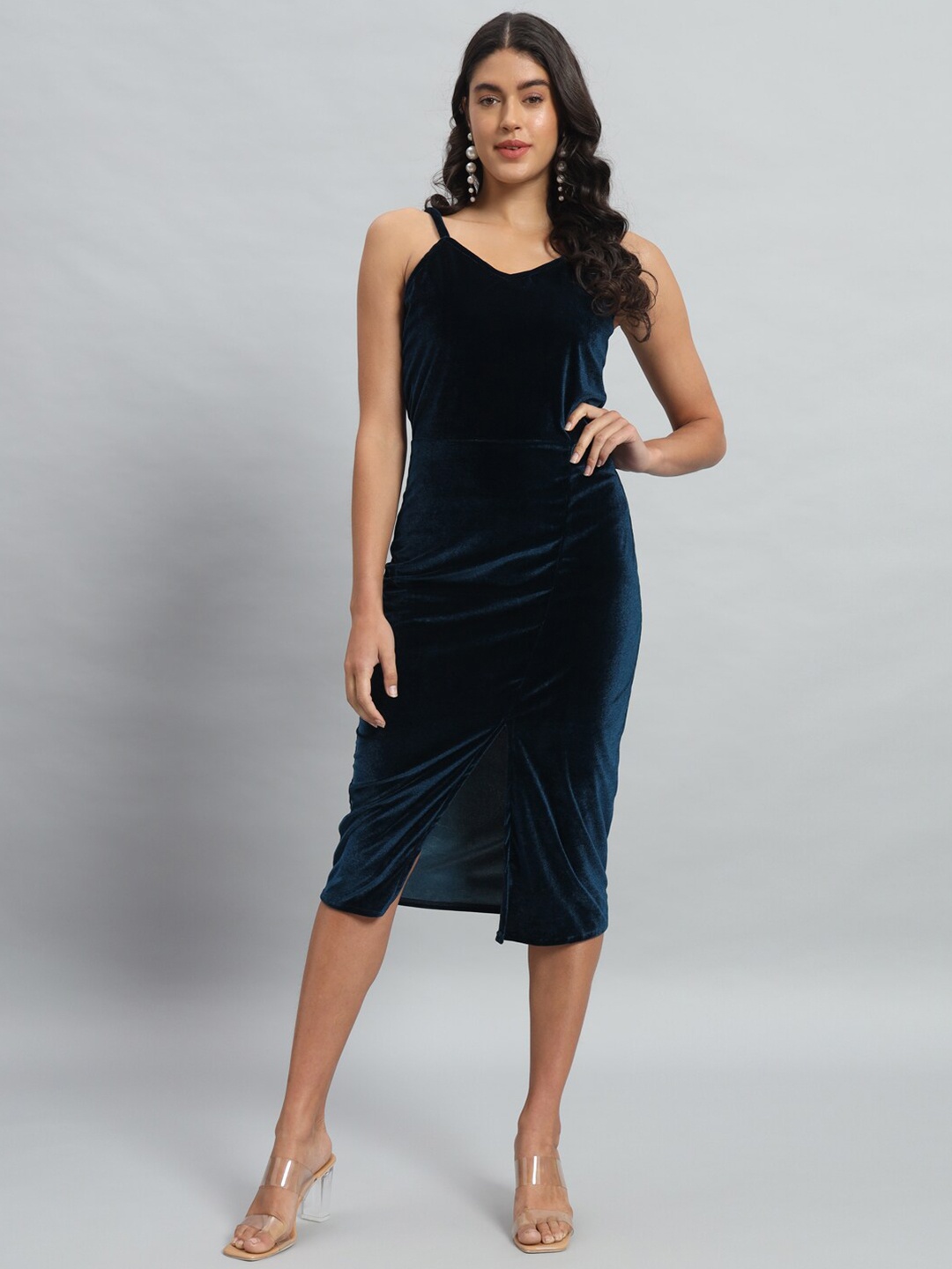 

VAARARO Velvet Sheath Midi Dress, Blue