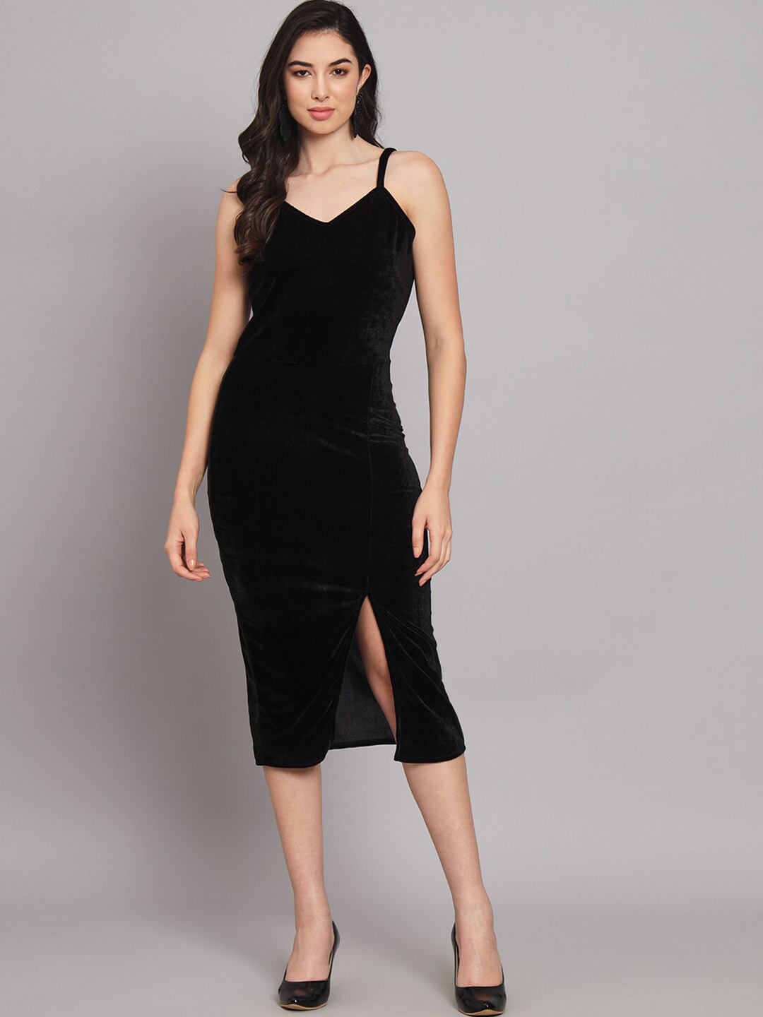 

VAARARO Velvet Sheath Midi Dress, Black