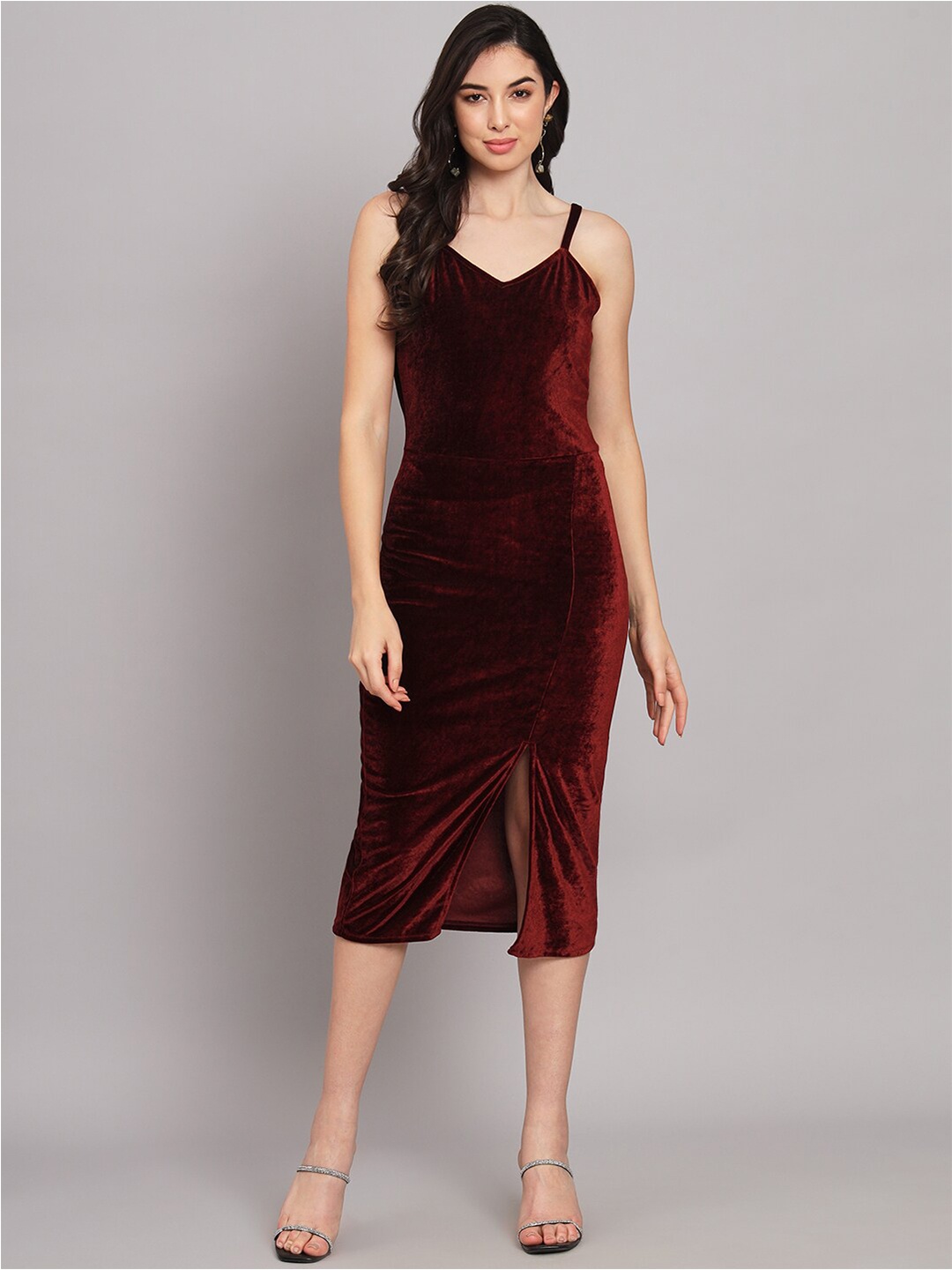 

VAARARO Velvet Sheath Midi Dress, Red
