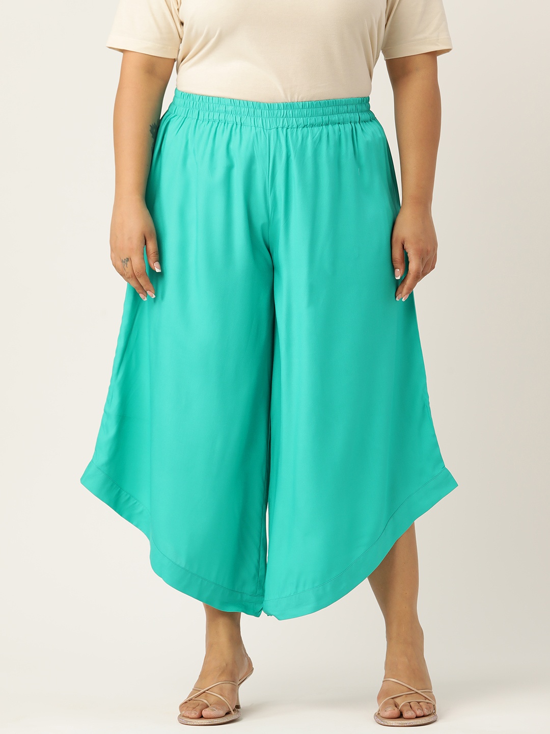 

theRebelinme Plus Size Relaxed Flared High-Rise Easy Wash Culottes, Turquoise blue