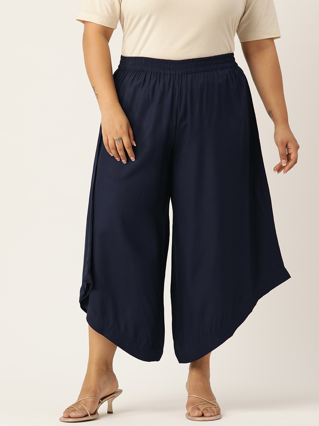 

theRebelinme Plus Size Relaxed Flared High-Rise Easy Wash Culottes, Navy blue