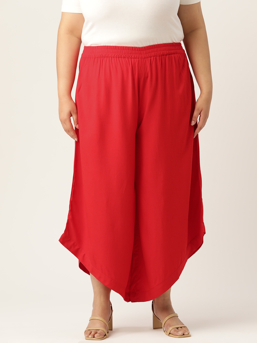 

theRebelinme Plus Size Relaxed Flared High-Rise Easy Wash Culottes, Red