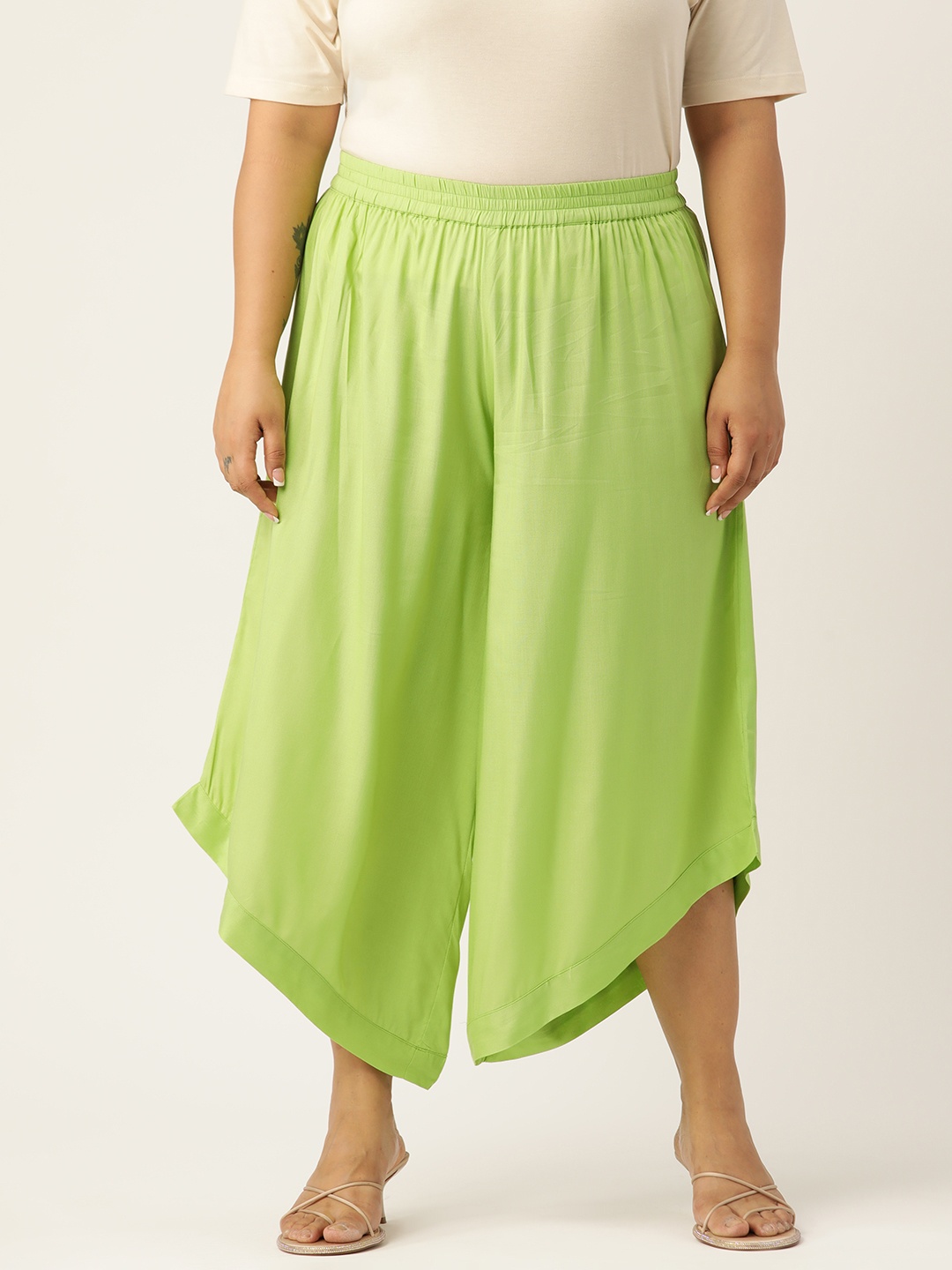 

theRebelinme Plus Size Relaxed Flared High-Rise Easy Wash Culottes, Green