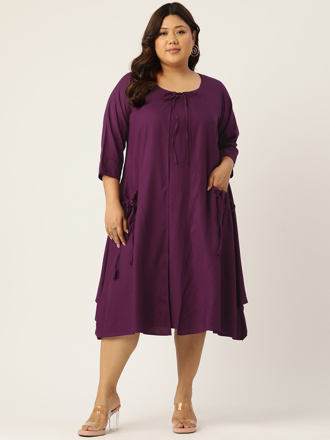 

theRebelinme Plus Size Tie-Up Neck A-Line Dress, Burgundy