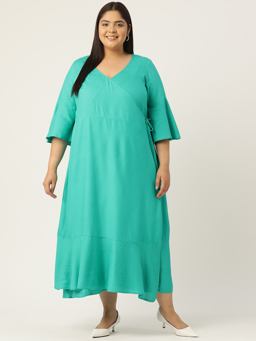 

theRebelinme Plus Size Bell Sleeves Midi Dress, Turquoise blue