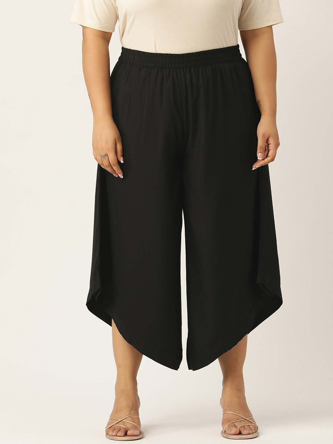 

theRebelinme Plus Size Relaxed Flared High-Rise Easy Wash Culottes, Black