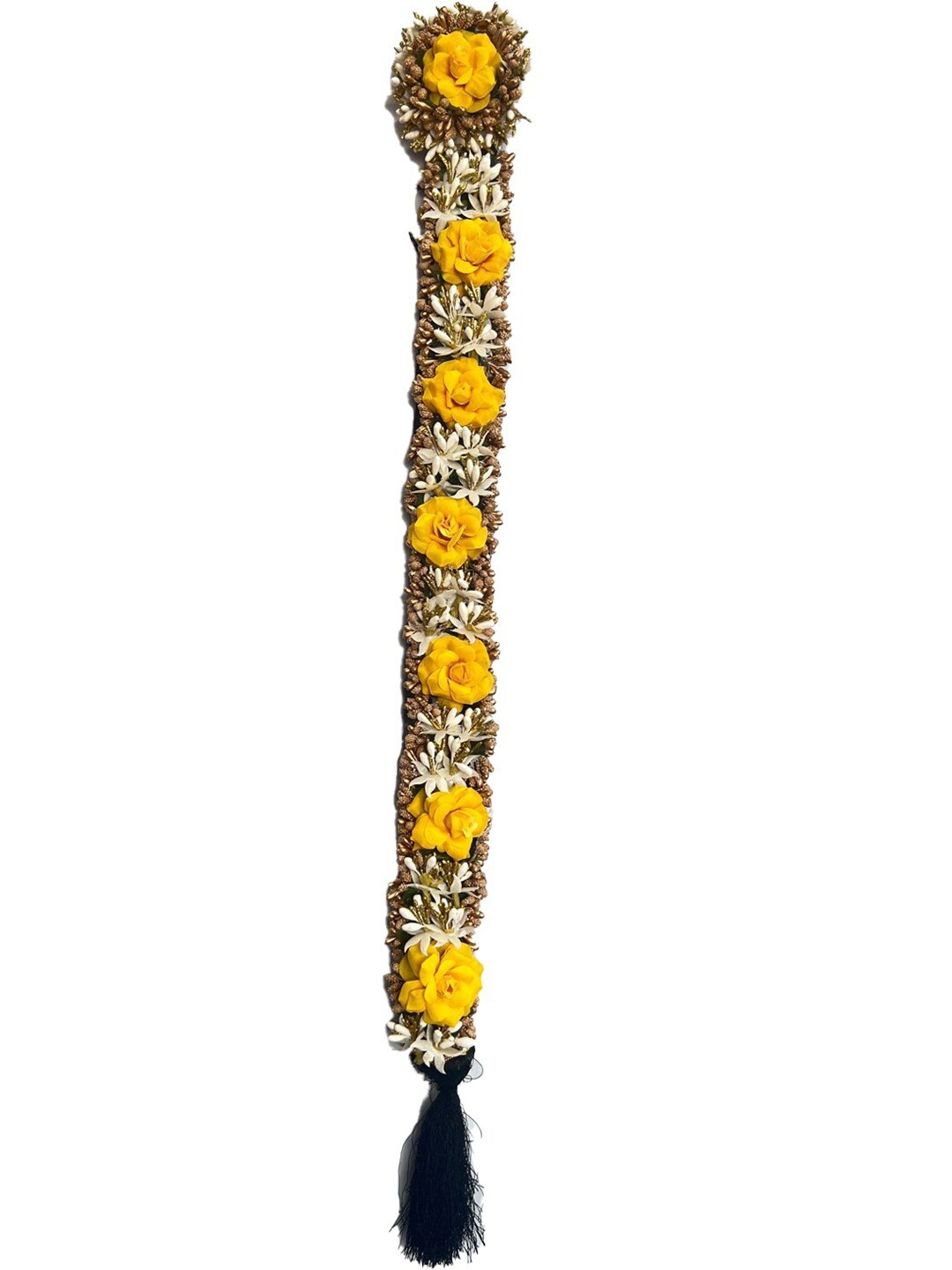 

VAGHBHATT Traditional Bharatanatyam Poola Jadalu Kunjalam Billalu Floral Hair Braid, Yellow