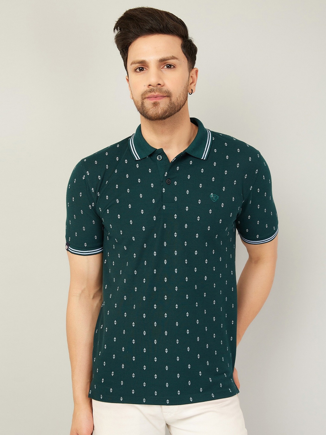 

WE PERFECT Printed Polo Collar Short Sleeves Regular Fit T-shirt, Green