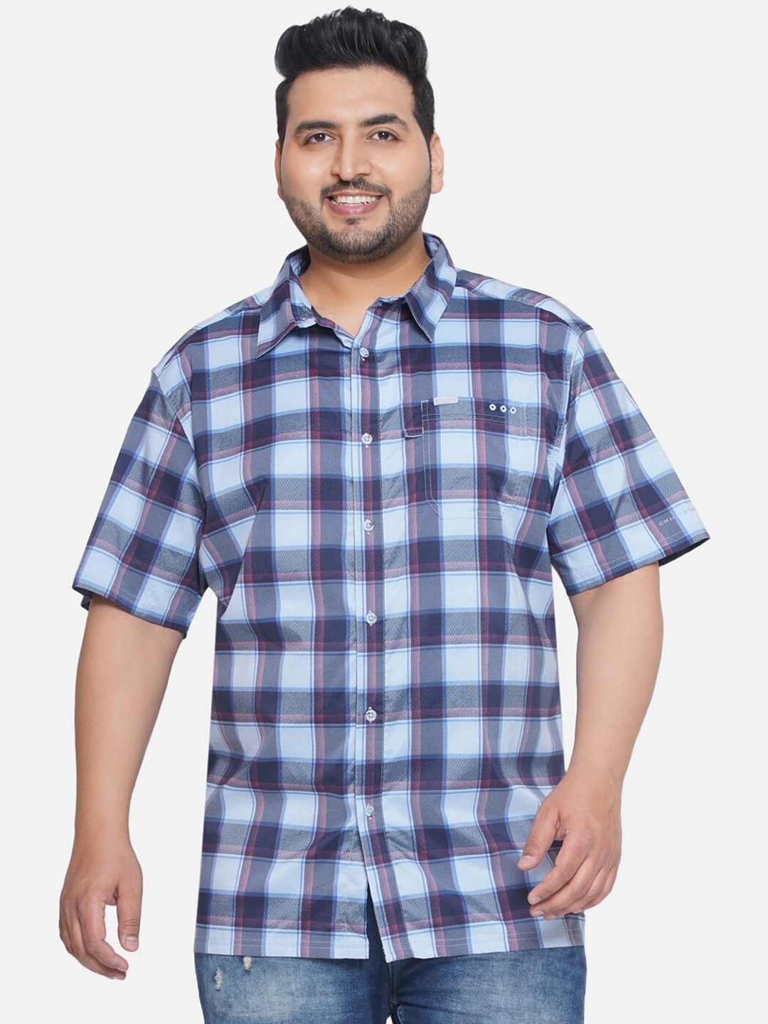 

Santonio Plus Size Classic Opaque Checked Casual Shirt, Blue