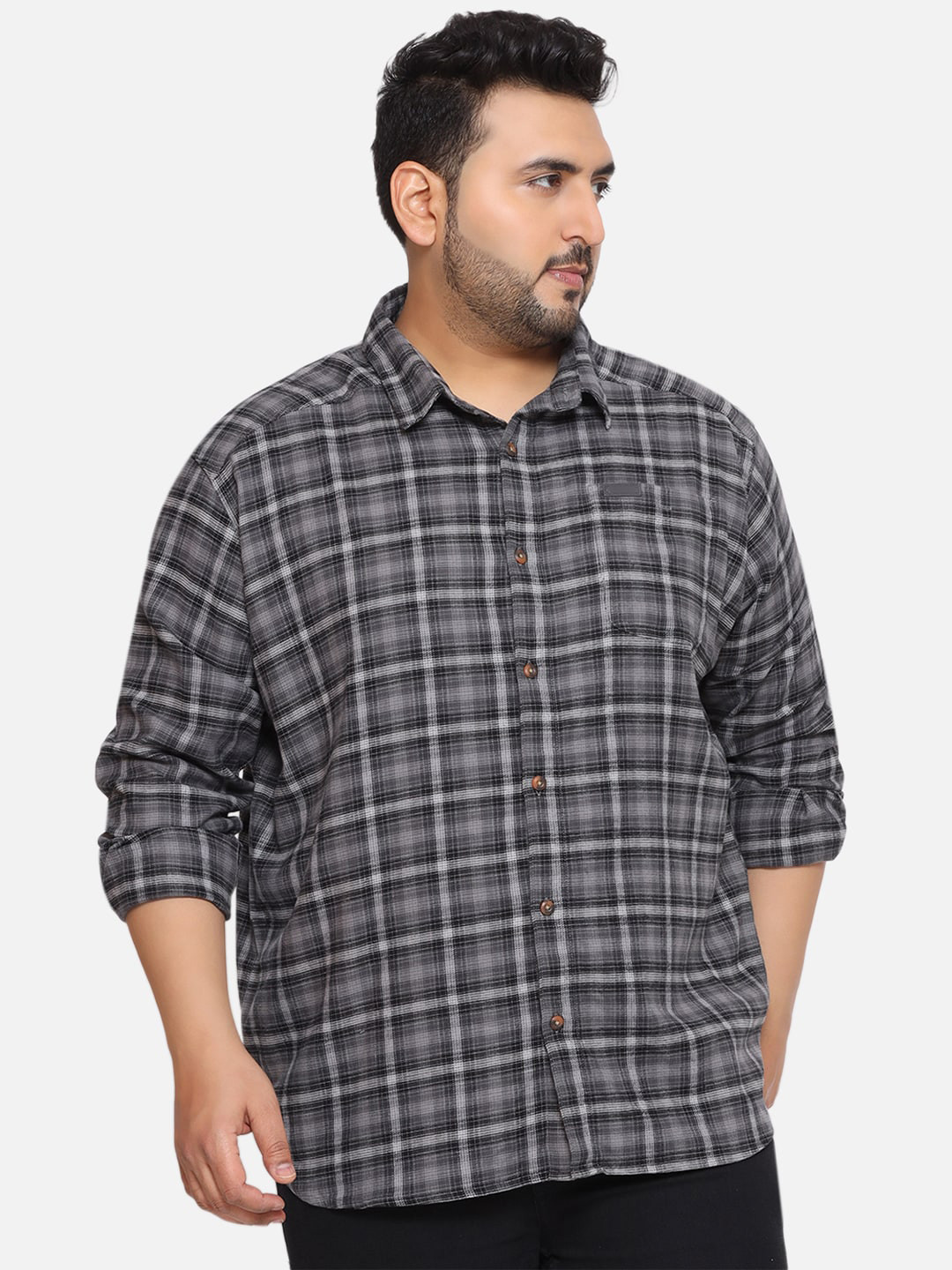 

Santonio Plus Size Classic Opaque Checked Casual Shirt, Grey