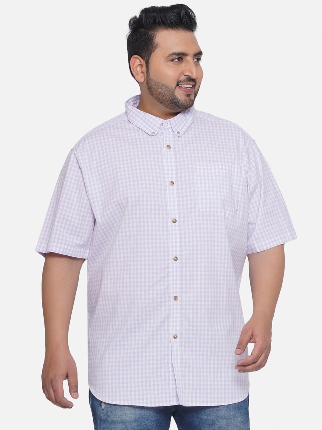 

Santonio Plus Size Classic Opaque Checked Cotton Casual Shirt, Purple