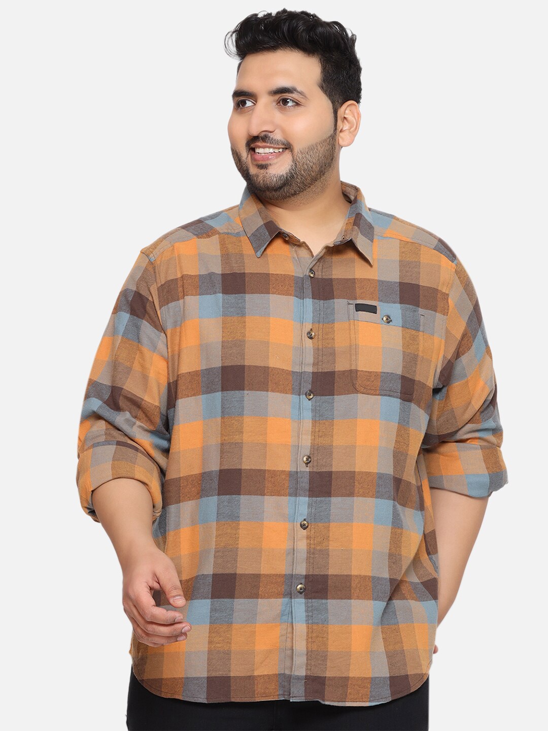 

Santonio Plus Size Classic Buffalo Checks Opaque Checked Cotton Casual Shirt, Mustard