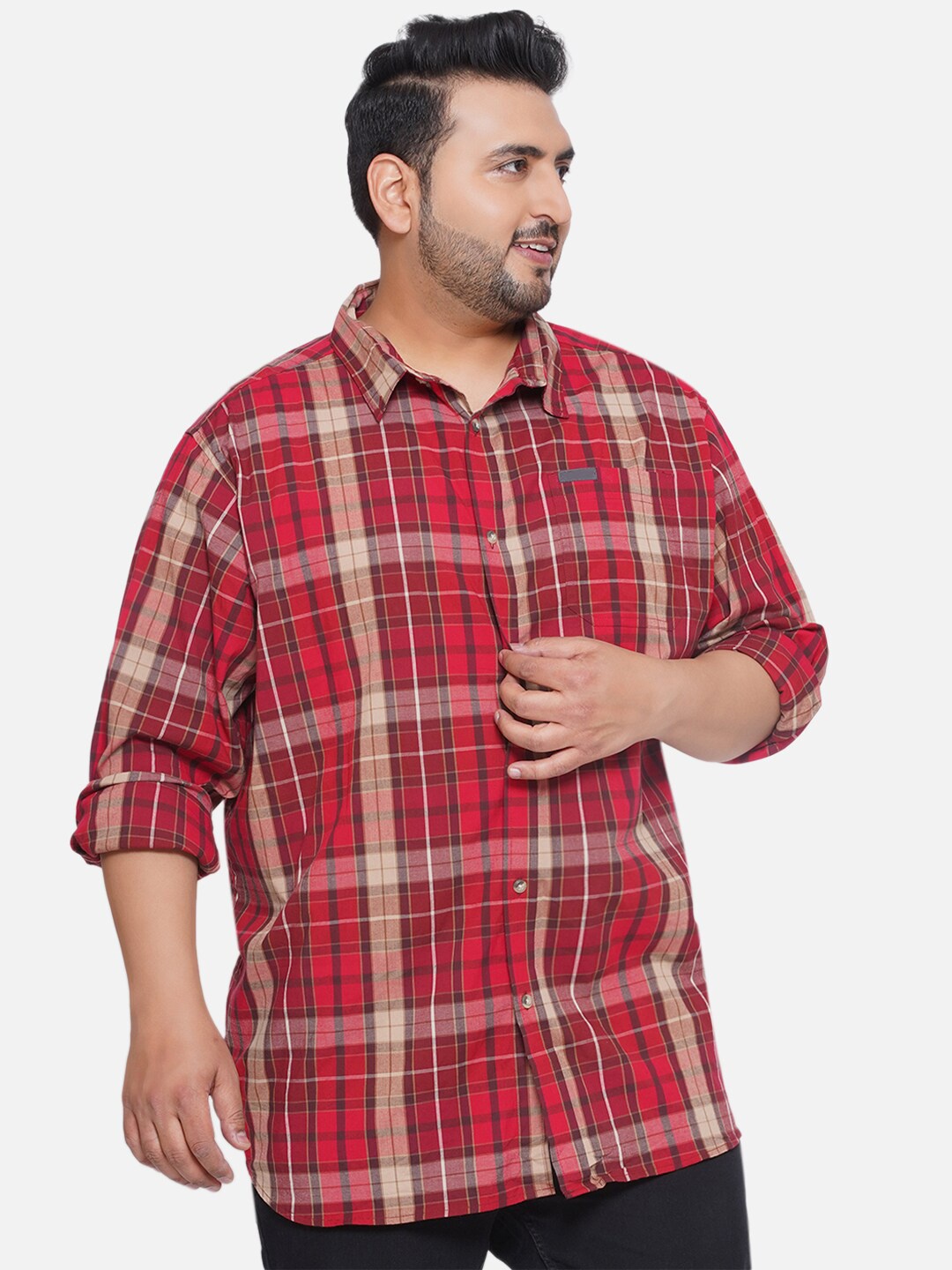 

Santonio Plus size Classic Tartan Checks Opaque Checked Casual Shirt, Red