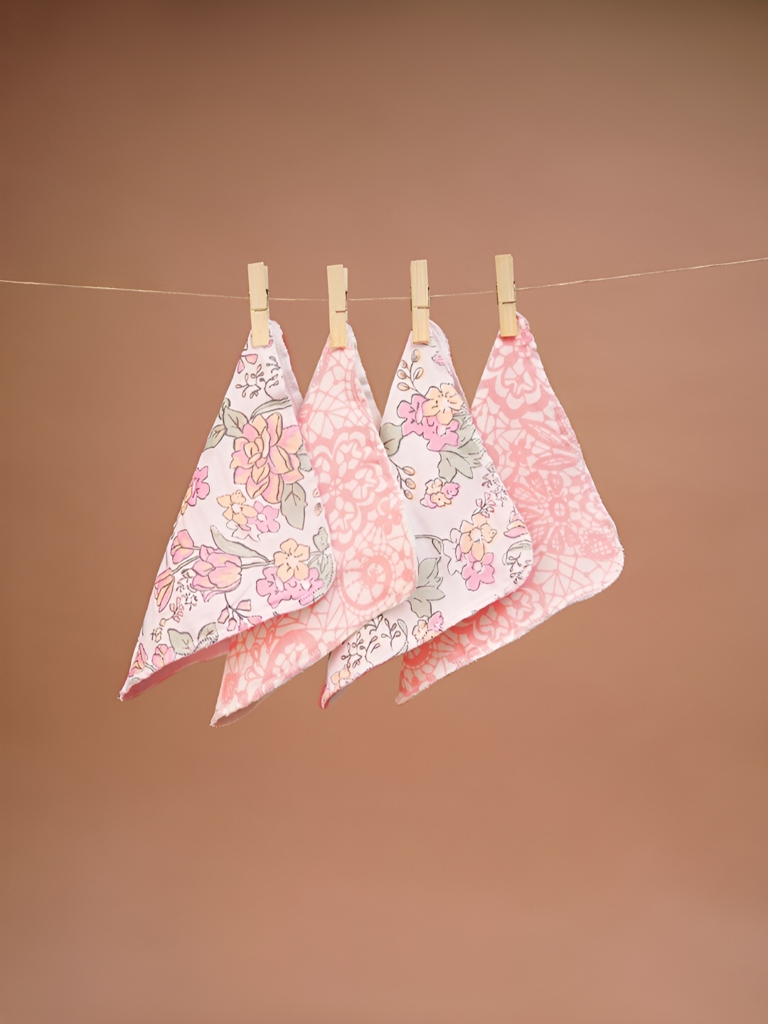 

Fancy Fluff Girls Infants Pack of 4 Printed Bibs, Peach