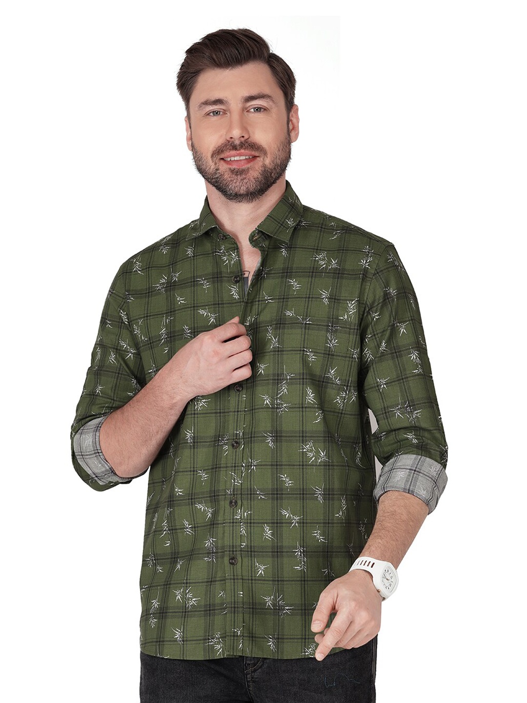 

Monterrey SF Checked Relaxed Cotton Casual Shirt, Green