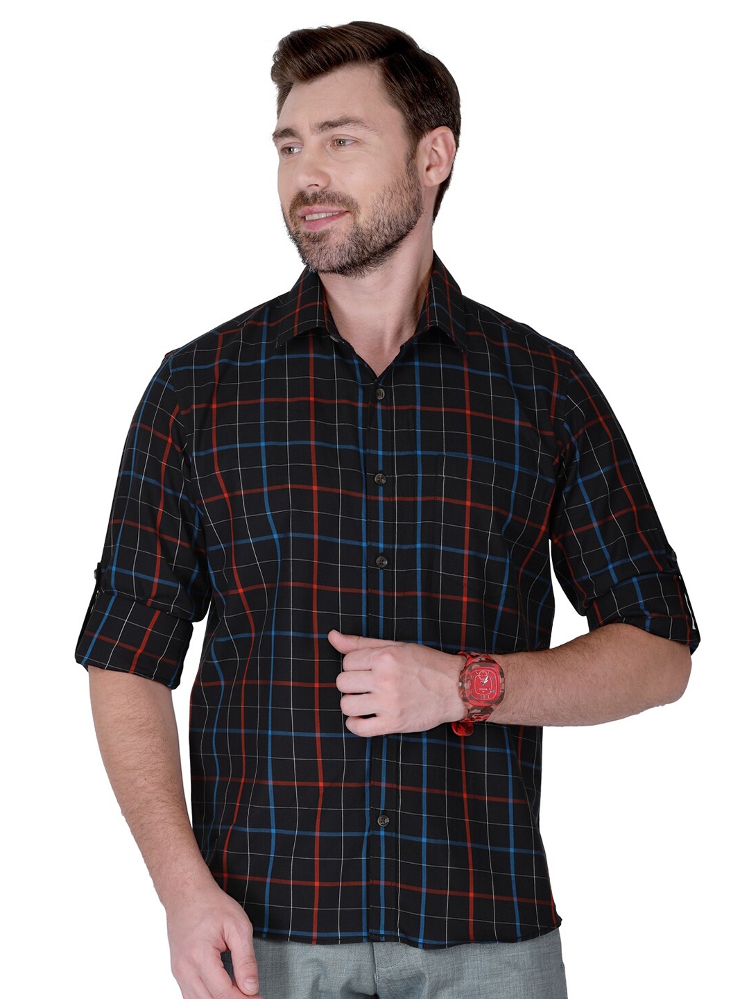 

Monterrey SF Tartan Checks Checked Relaxed Cotton Casual Shirt, Black