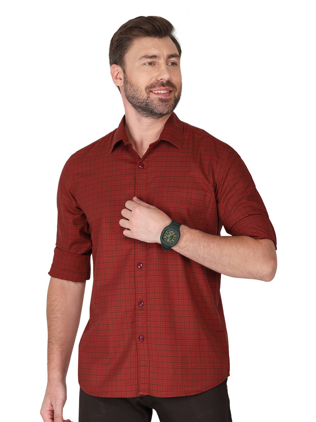 

Monterrey SF Checked Relaxed Cotton Casual Shirt, Red