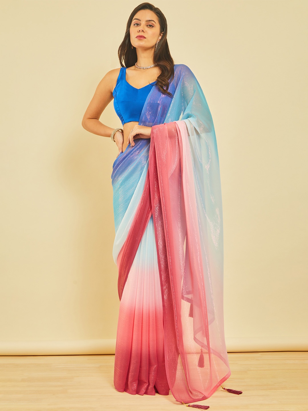 

Soch Ombre Printed Pure Chiffon Saree, Blue