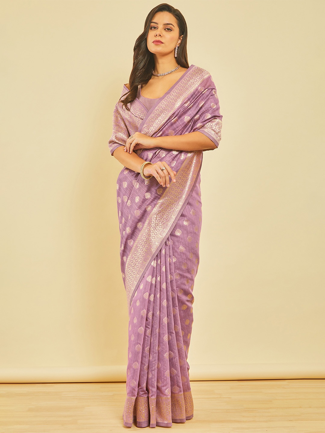 

Soch Woven Design Zari Silk Tussar Saree, Lavender