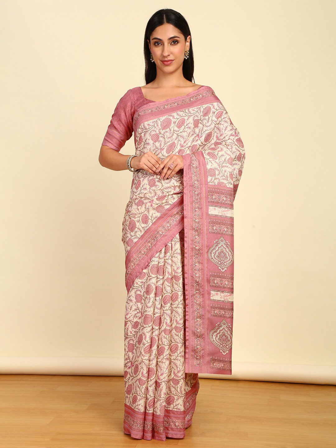 

Soch Floral Printed Art Silk Saree, Pink