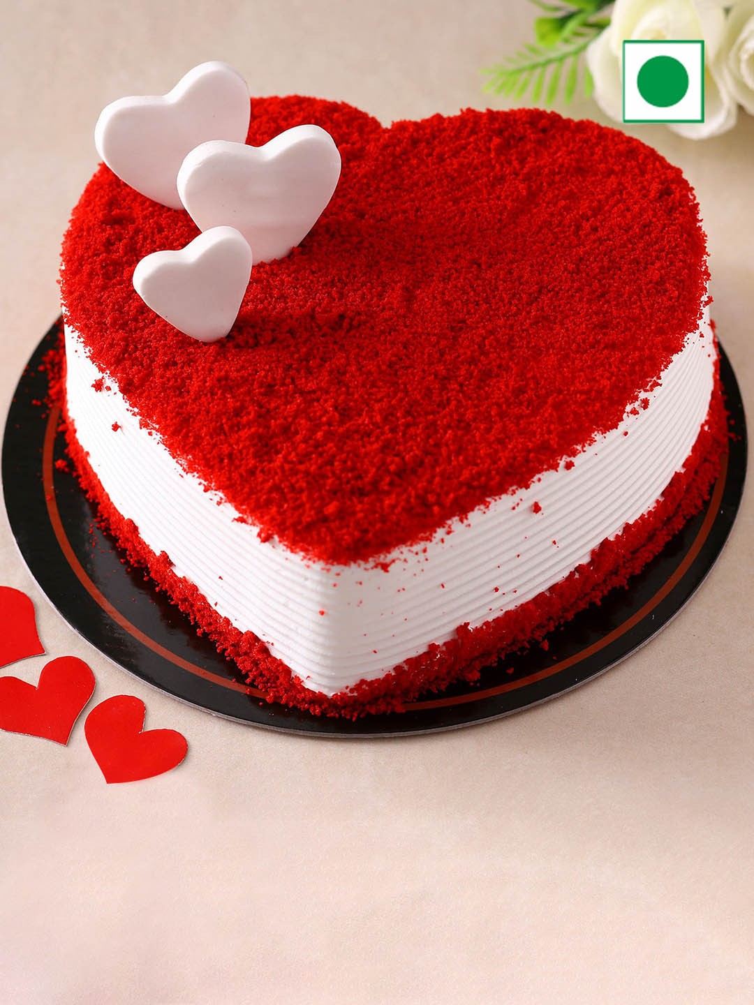 

fnp Red Velvet Flavor Eggless Heart Cake- 500gms