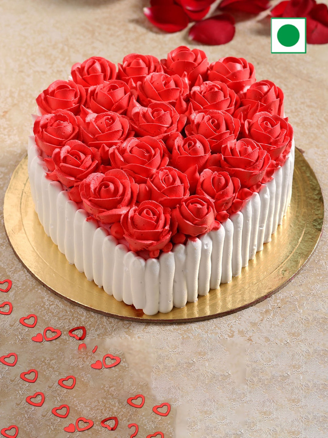 

fnp Black Forest Heart shaped cake with pretty roses, Brown