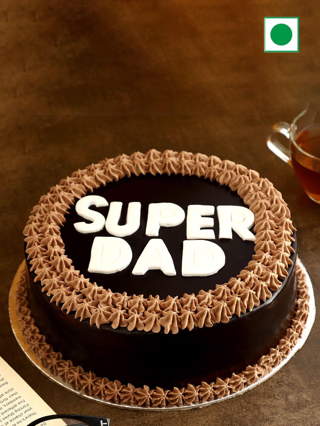 

fnp Super Dad Chocolate Flavor Eggless Round Cake -500 gm, Brown