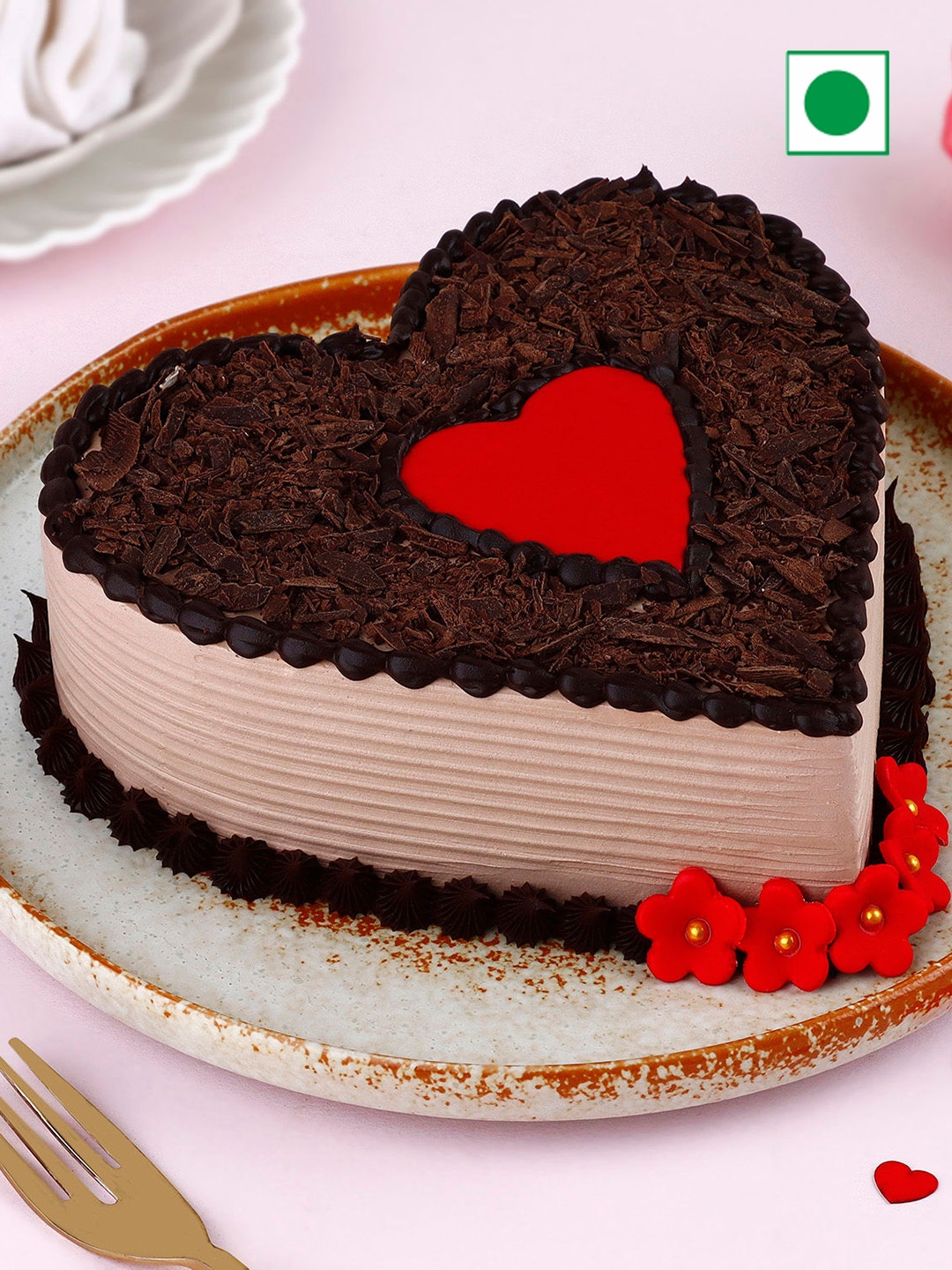 

fnp Chocolate Flavour Eggless Heart Shape Cake- 500gms, Brown