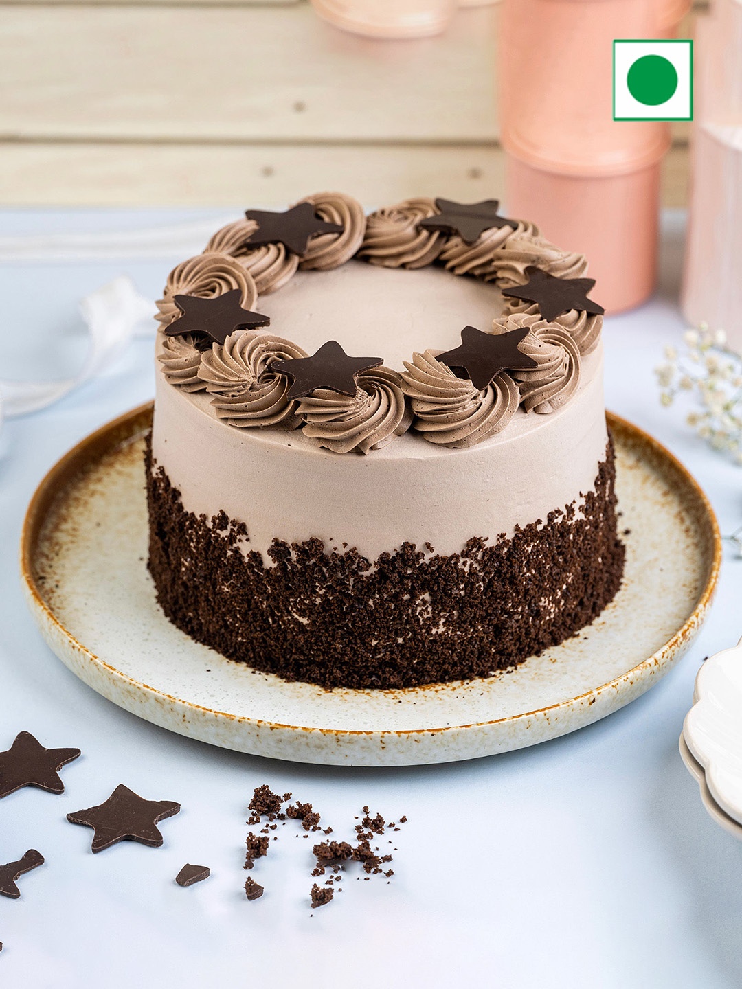

fnp Chocolate Flavor Eggless Round Cake- 1Kg, Brown