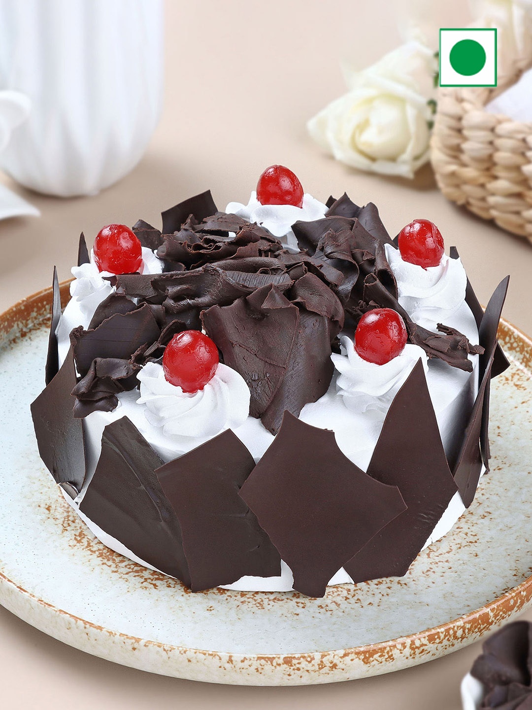 

fnp Black Forest Flavour Eggless Round Shape Cake- 500gms, Brown