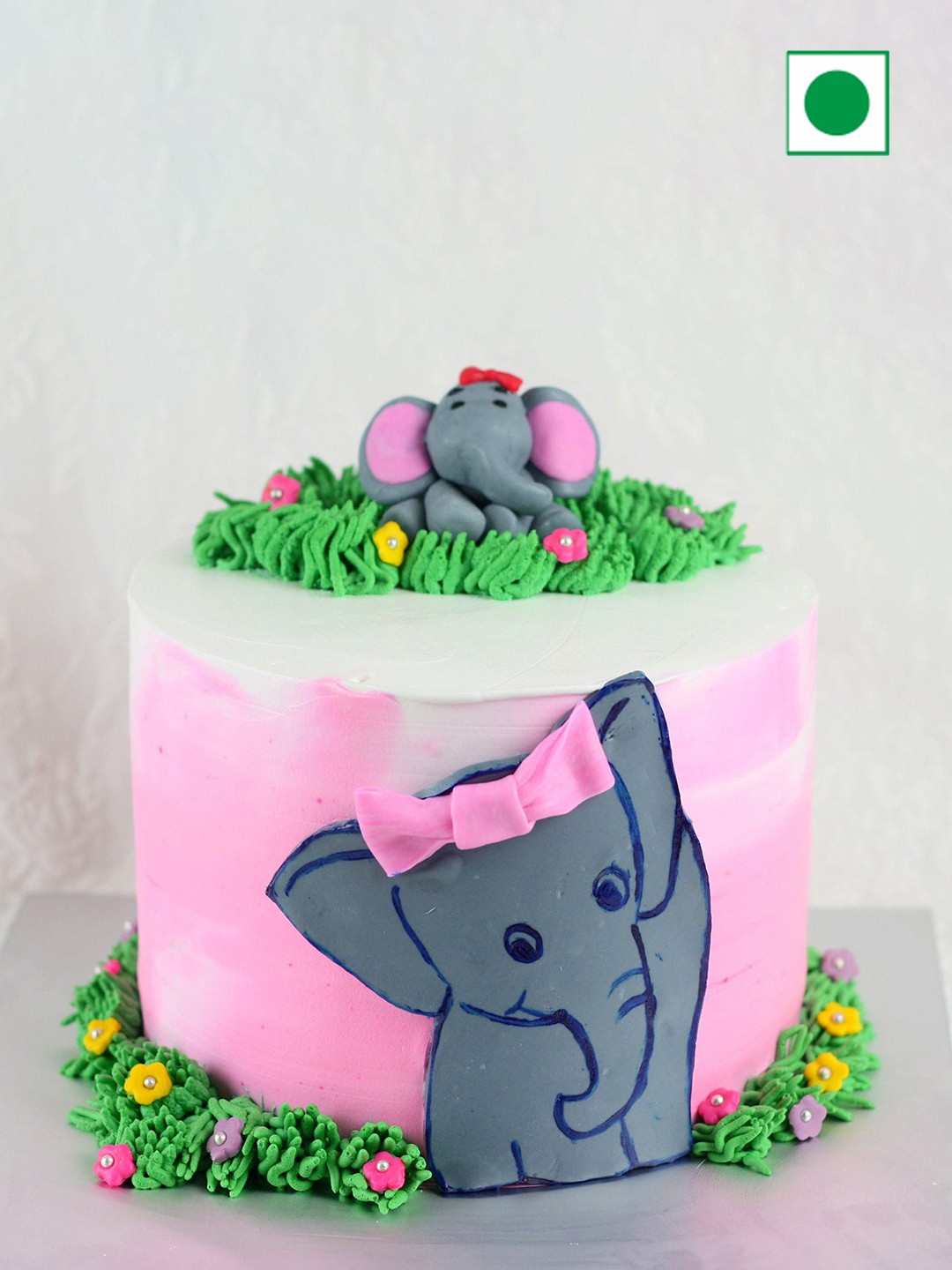 

fnp 6 Layer Cute Elephant Chocolate Flavour Eggless Round Shape Cake - 1kg, White