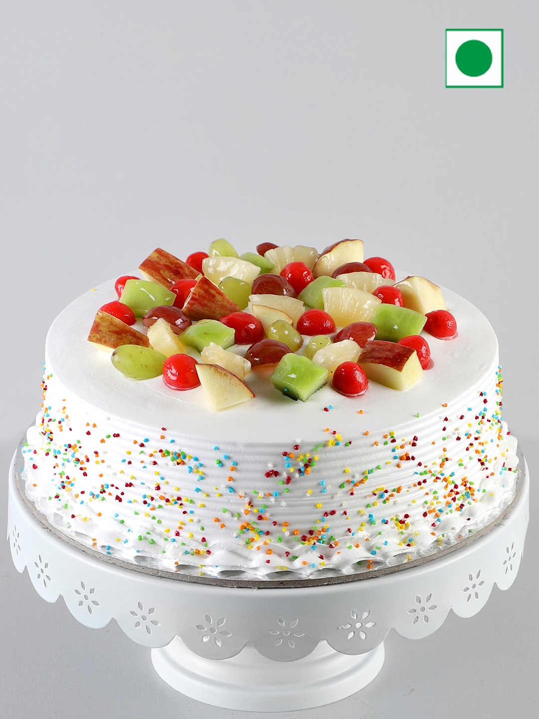 

fnp Fresh Fruit Vanilla Flavor Eggless Round Cake 500gms, White