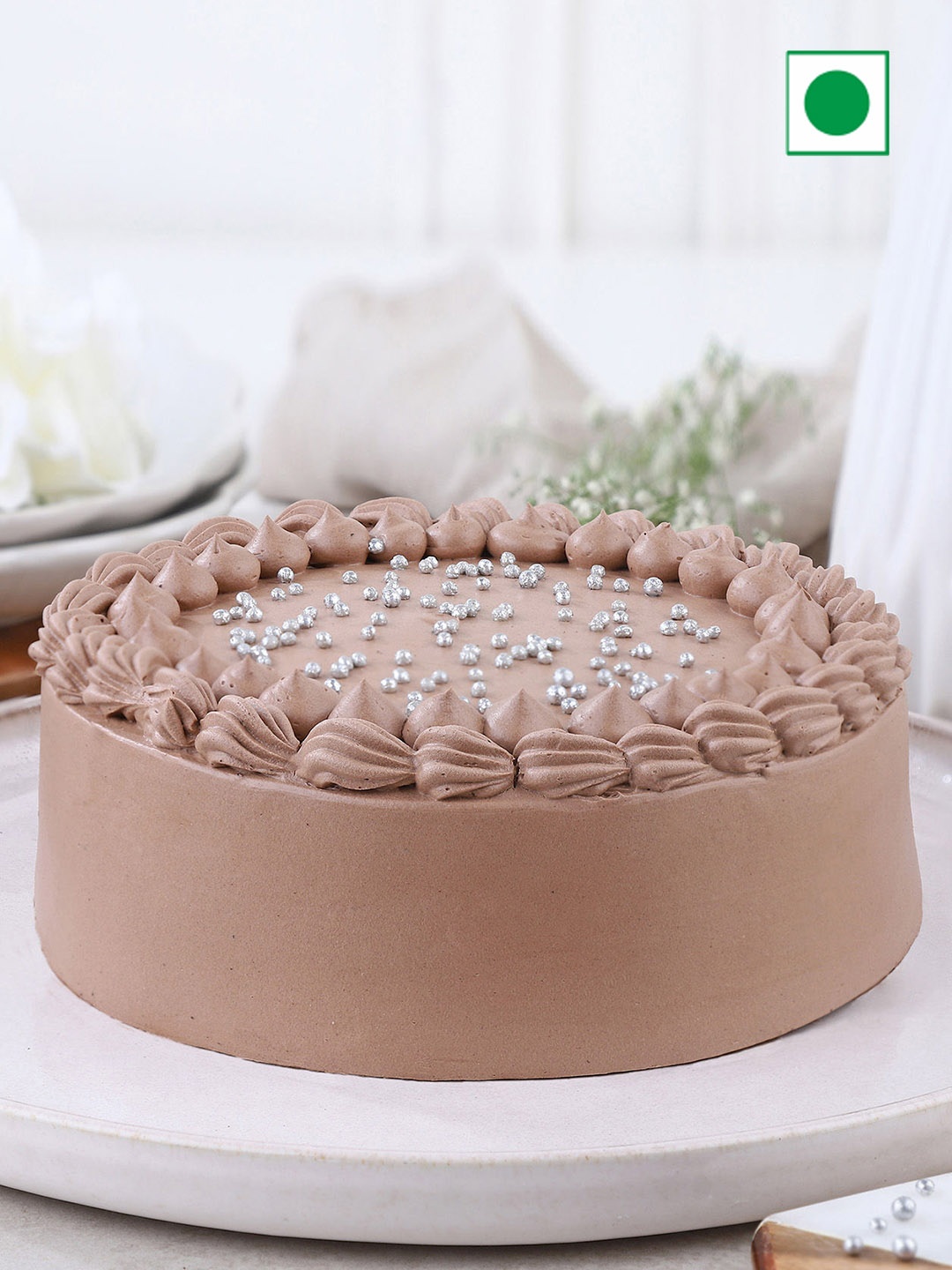 

fnp Dark Chocolate Cream Delight Flavor Eggless Round Cake - 500 Gms, Brown