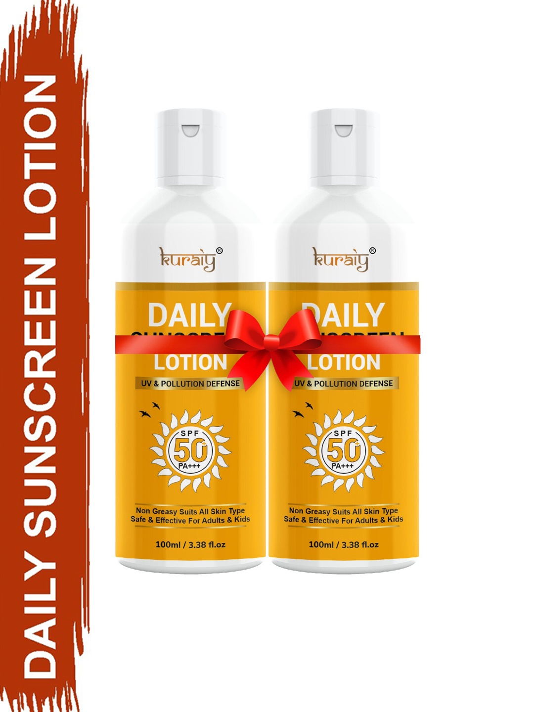 

KURAIY Set Of 2 Daily Sunscreen Lotion SPF 50 PA+++ - 100 ml Each, Yellow