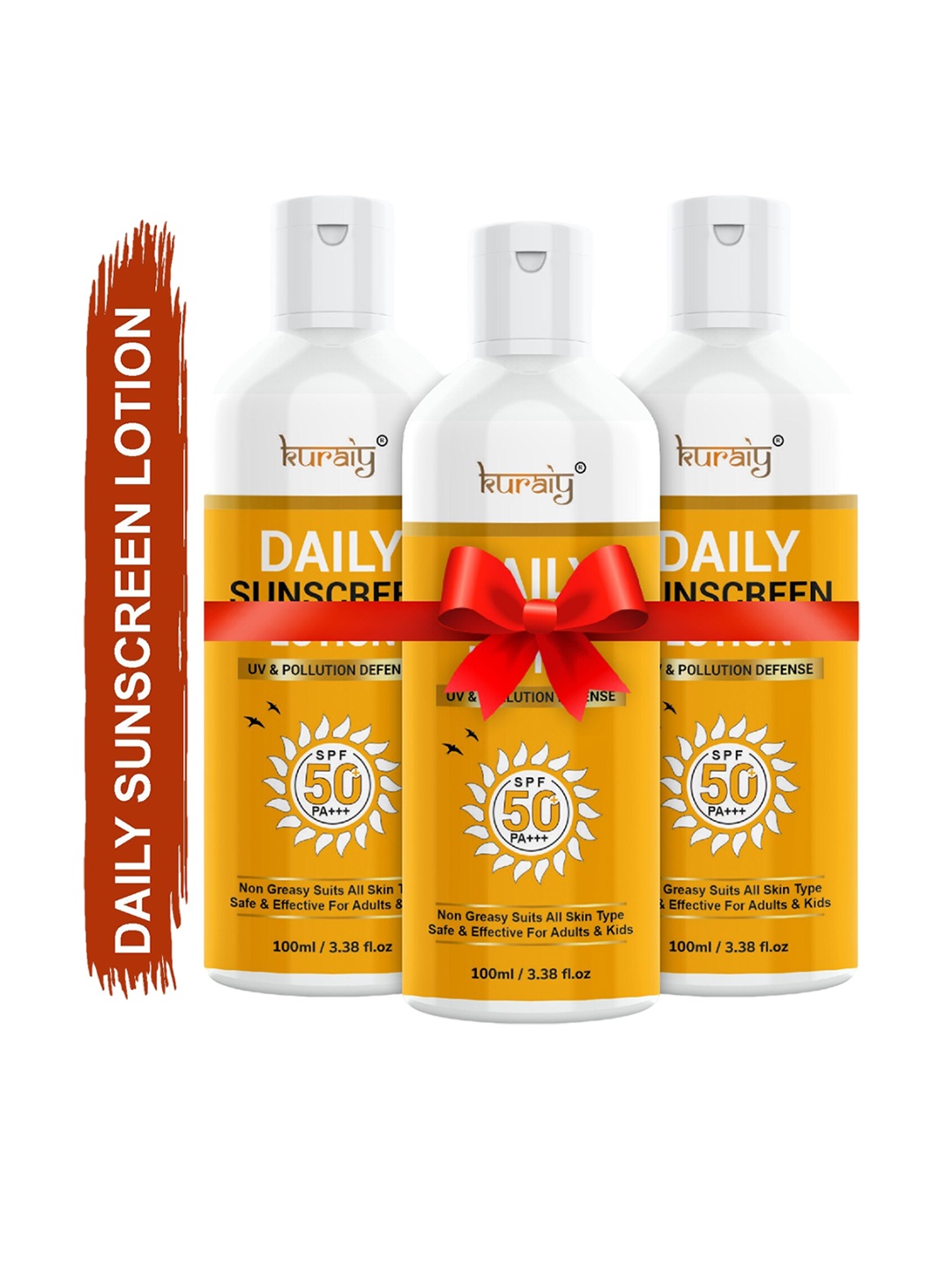 

KURAIY Set Of 3 Anti-UV Moisturizing Sunscreen SPF 50 PA+++ - 100 ml, Yellow