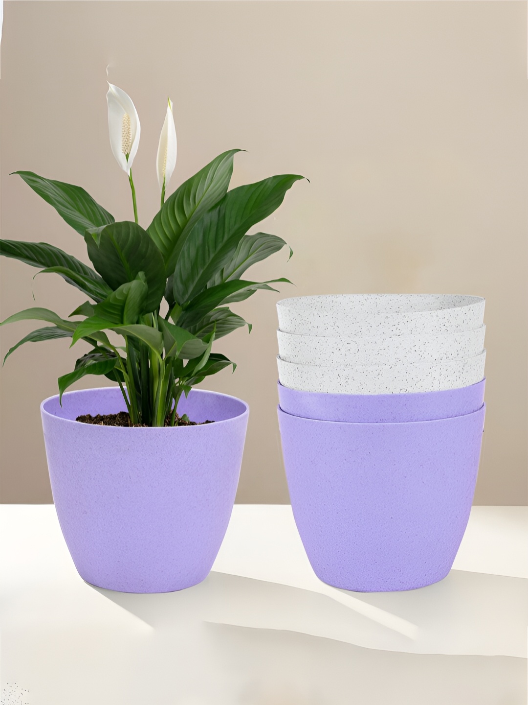 

Kuber Industries Purple & White 6 Pieces Lightweight Planters