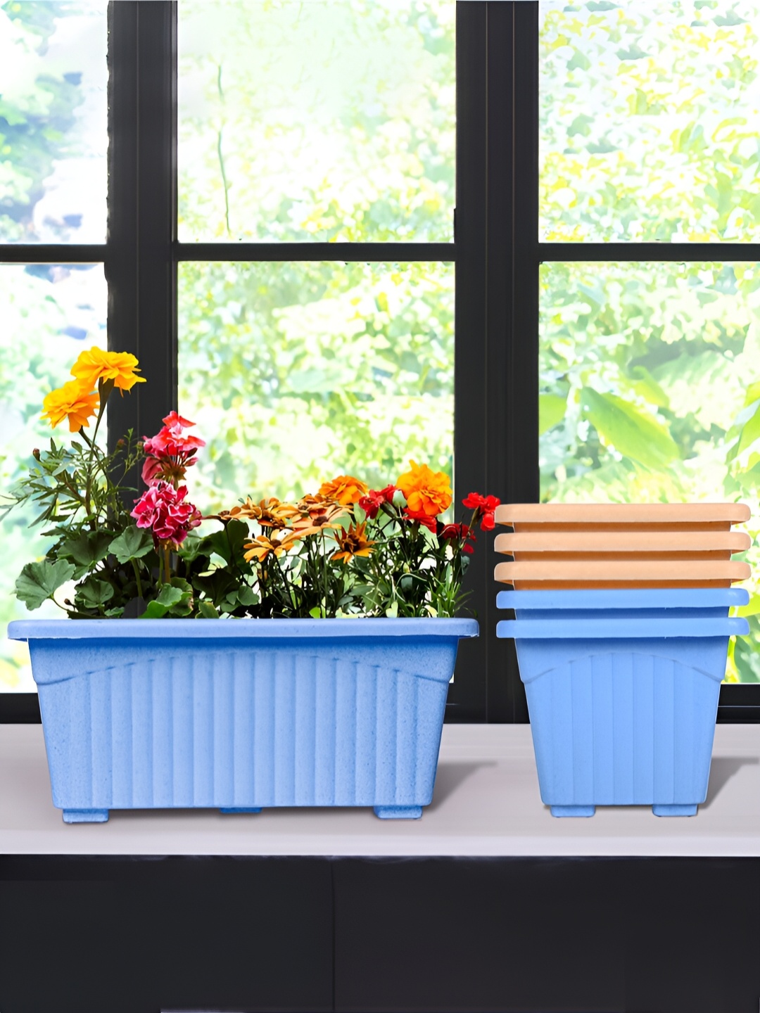 

Kuber Industries Blue & Peach 6 Pieces Rectangle Marble Jupitar Planters