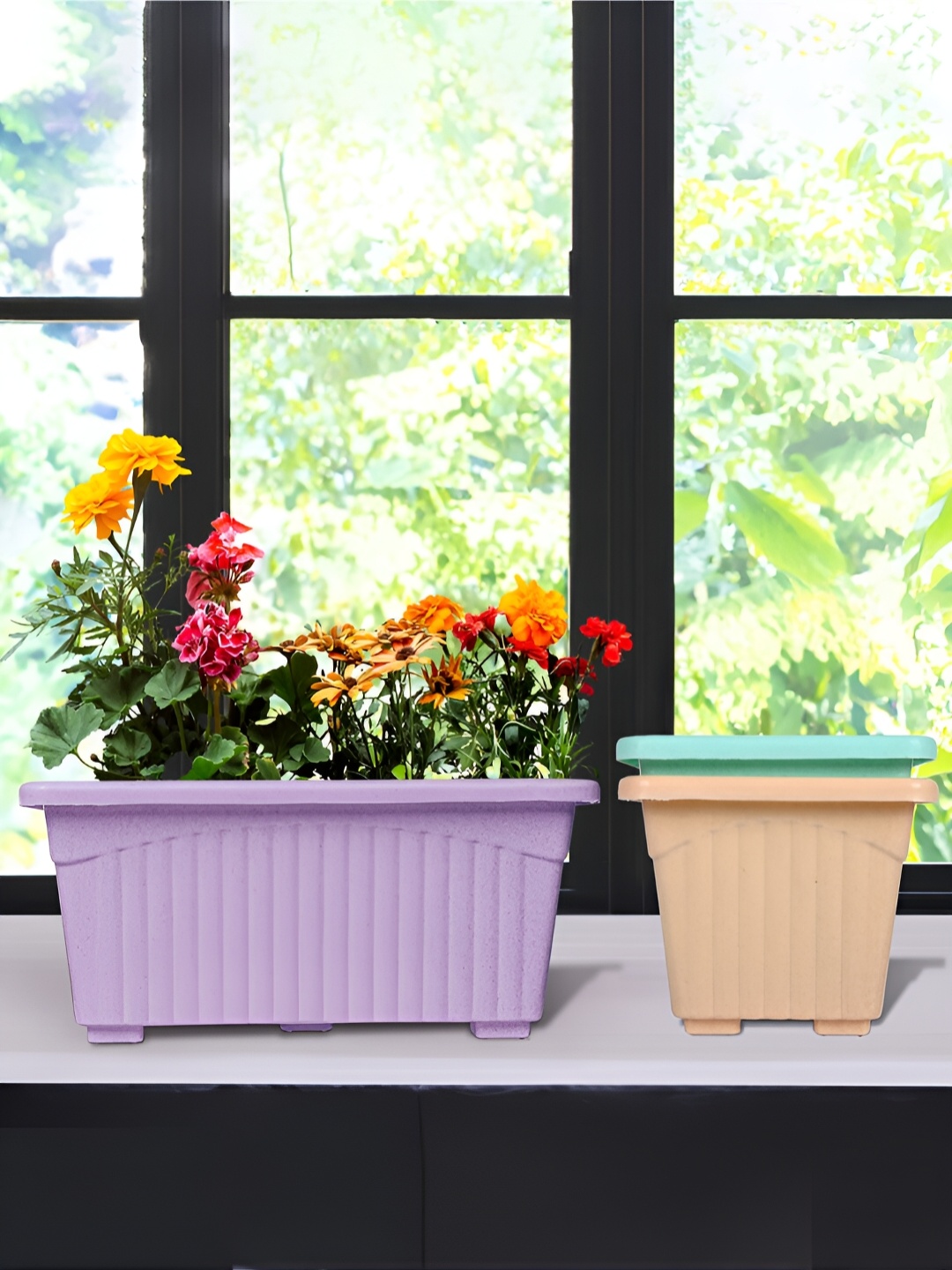 

Kuber Industries Purple & Green 3 Pieces Textured Lightweight Planters